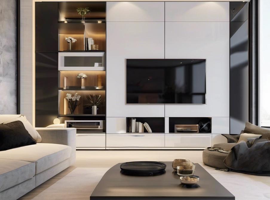 Custom wall unit and bar cabinetry by KABCO