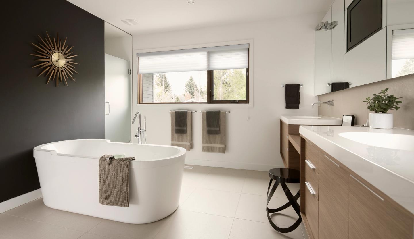 Bathroom with freestanding tub and custom vanity