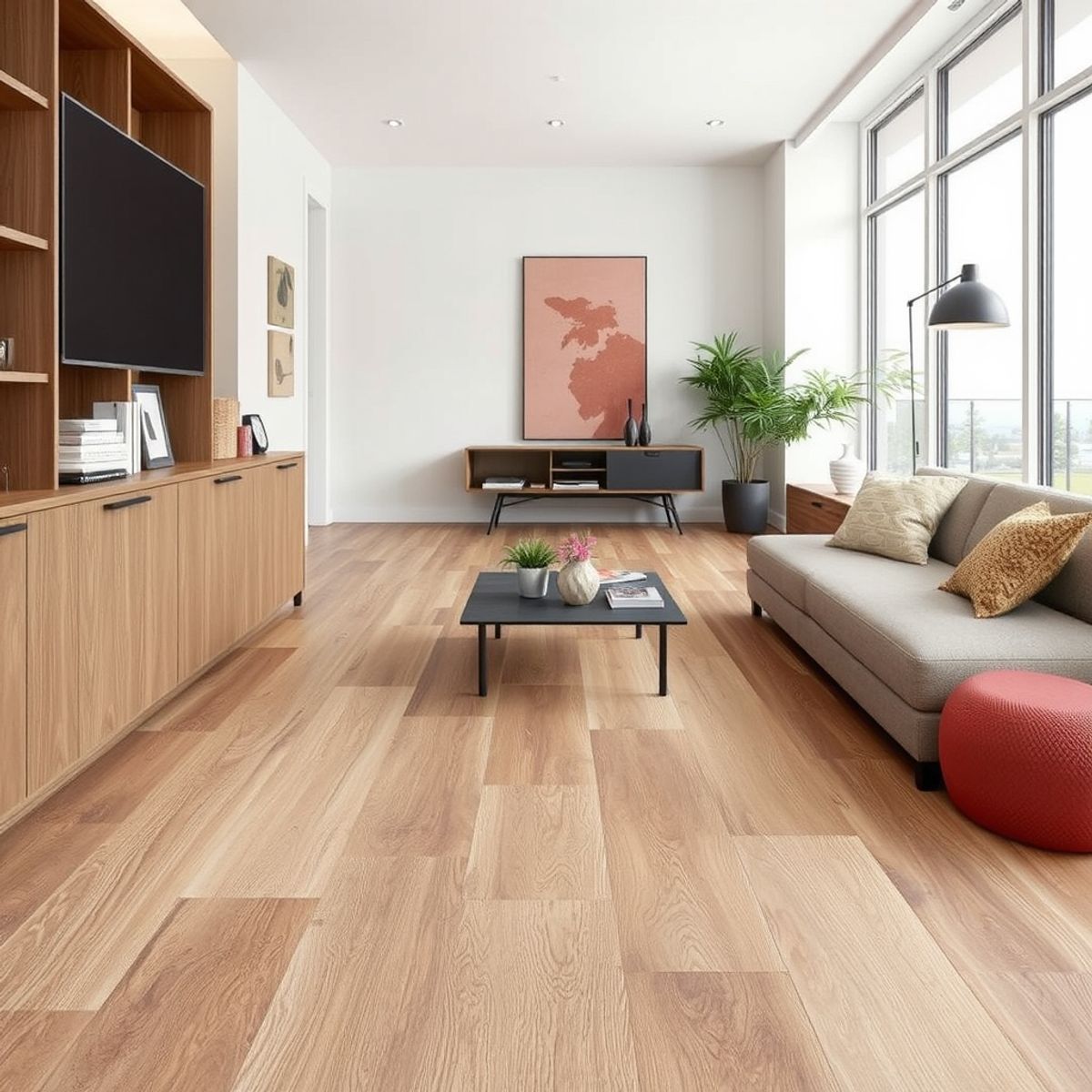 Living room with wood-look luxury vinyl plank flooring