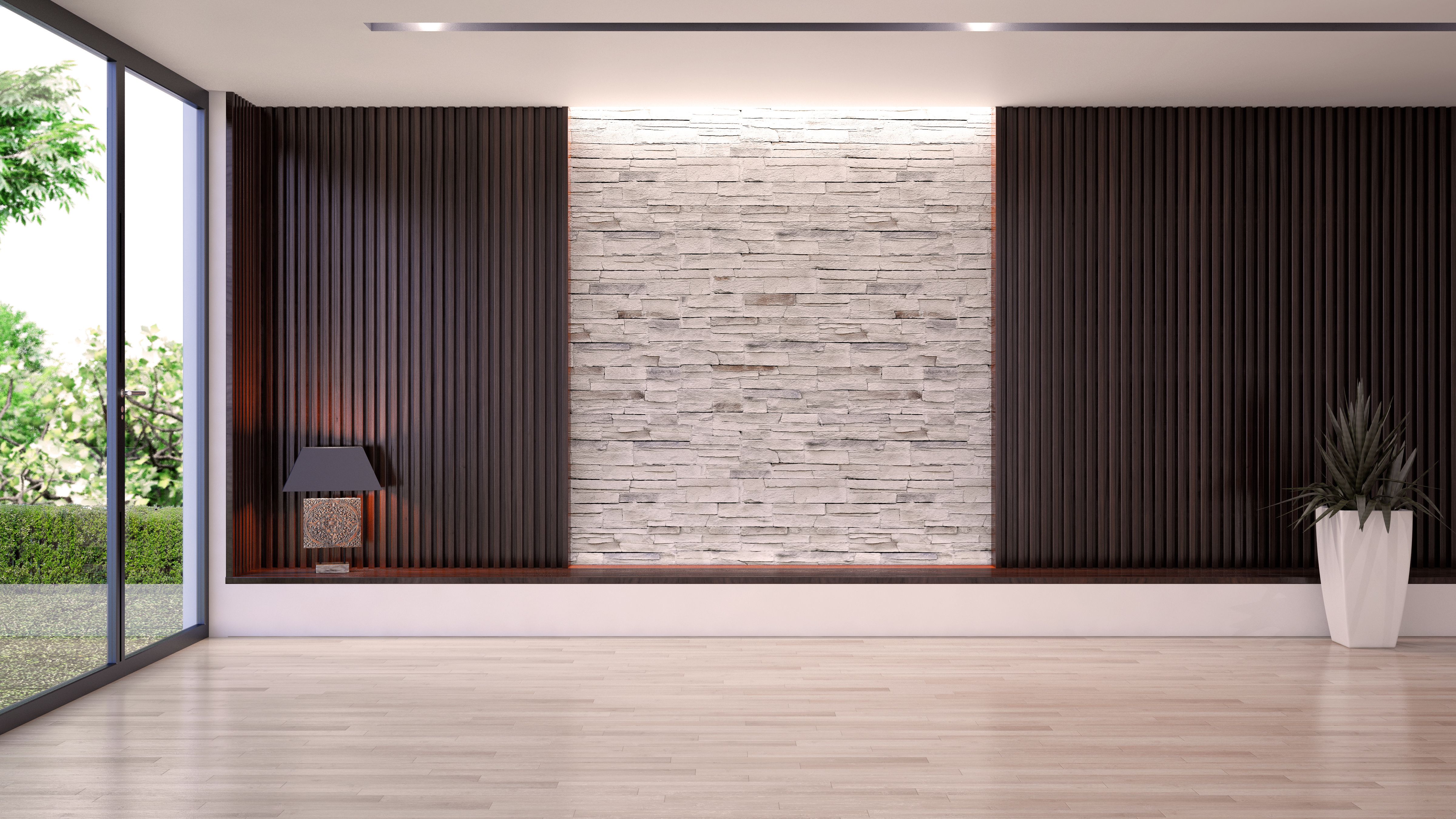 Living room with custom wall panels