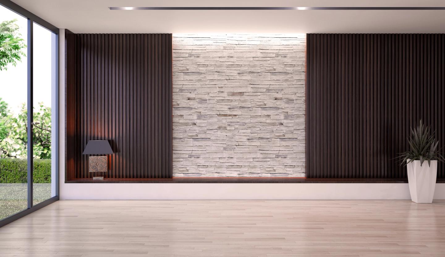 Living room with custom wall panels