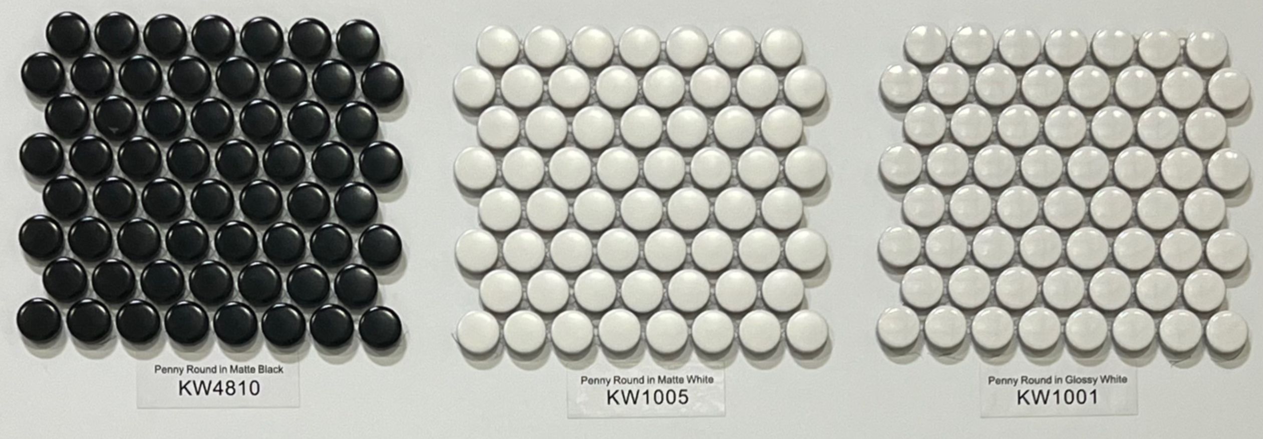 5/8" Penny Round Glossy Tile - Black - White and Grey and Matte