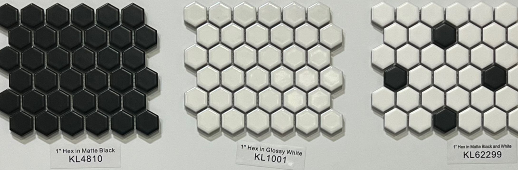 1" Hexagon Matte - Black - White - Black and White