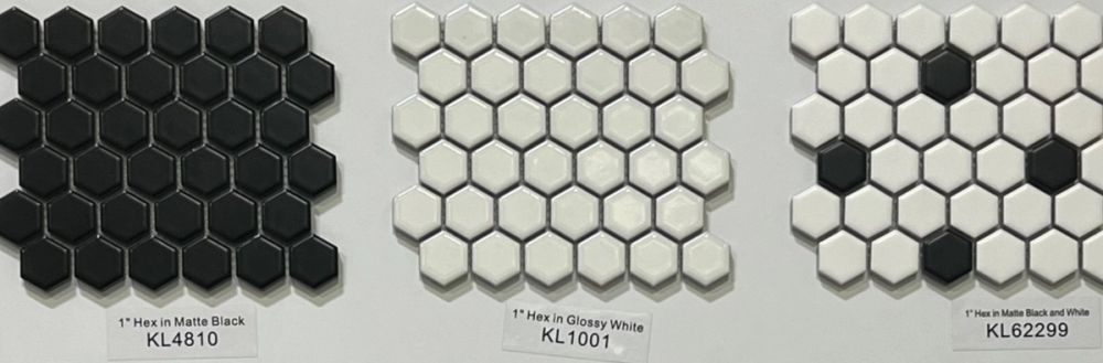 1" Hexagon Matte - Black - White - Black and White