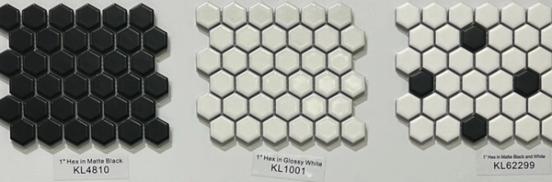 1" Hexagon Matte - Black - White - Black and White
